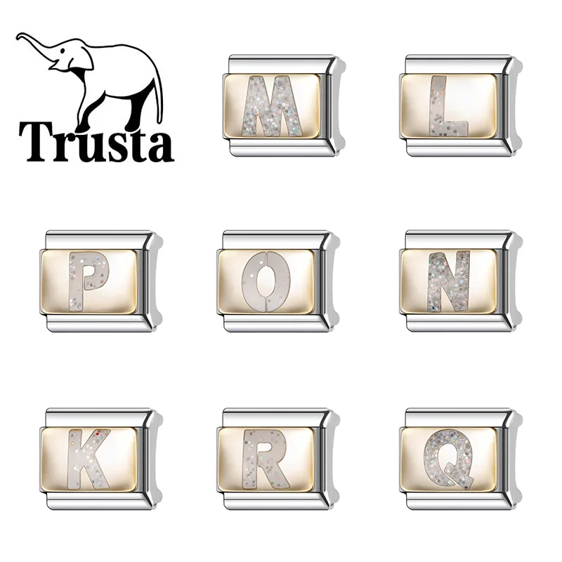 Trusta Cute Champagne Letter Charm Italian Links 9mm Bracelet Stainless Steel for Girls Birthday Gift DIY Jewelry Wholesale N425