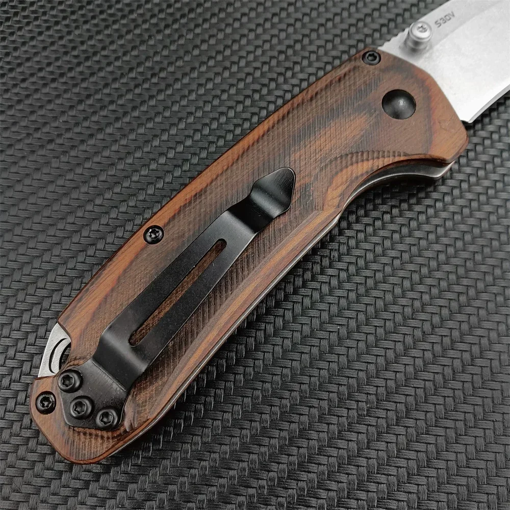 BM 15031 Pocket Folding Knife S30V Blade Stabilized Wood Handle Outdoor Camping EDC Fruit Tools Protable Rescue Knife