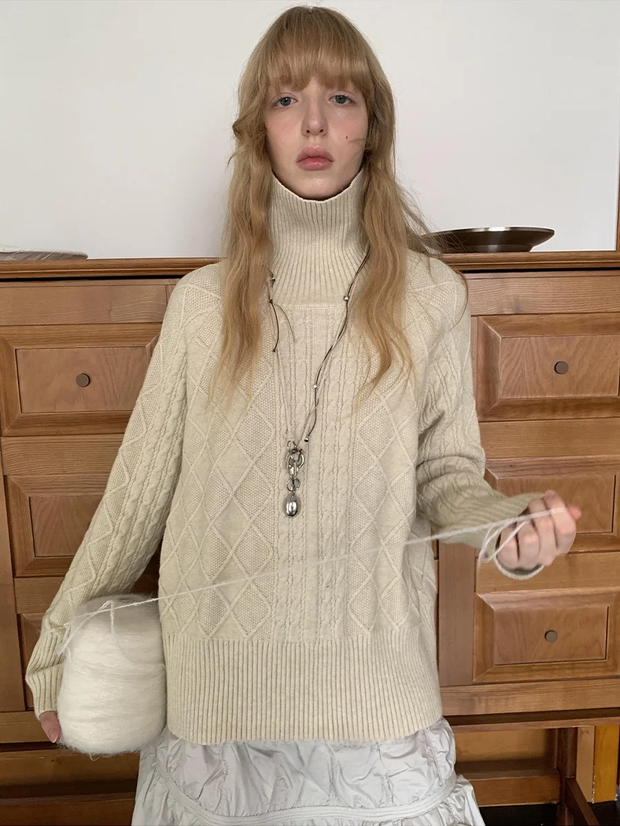 

Женский вязаный свитер DKZ с высоким воротом, свободного кроя, для ношения под одеждой, осень-зима, новинка, ретро-дизайн, повседневный, комфортный, теплый топ