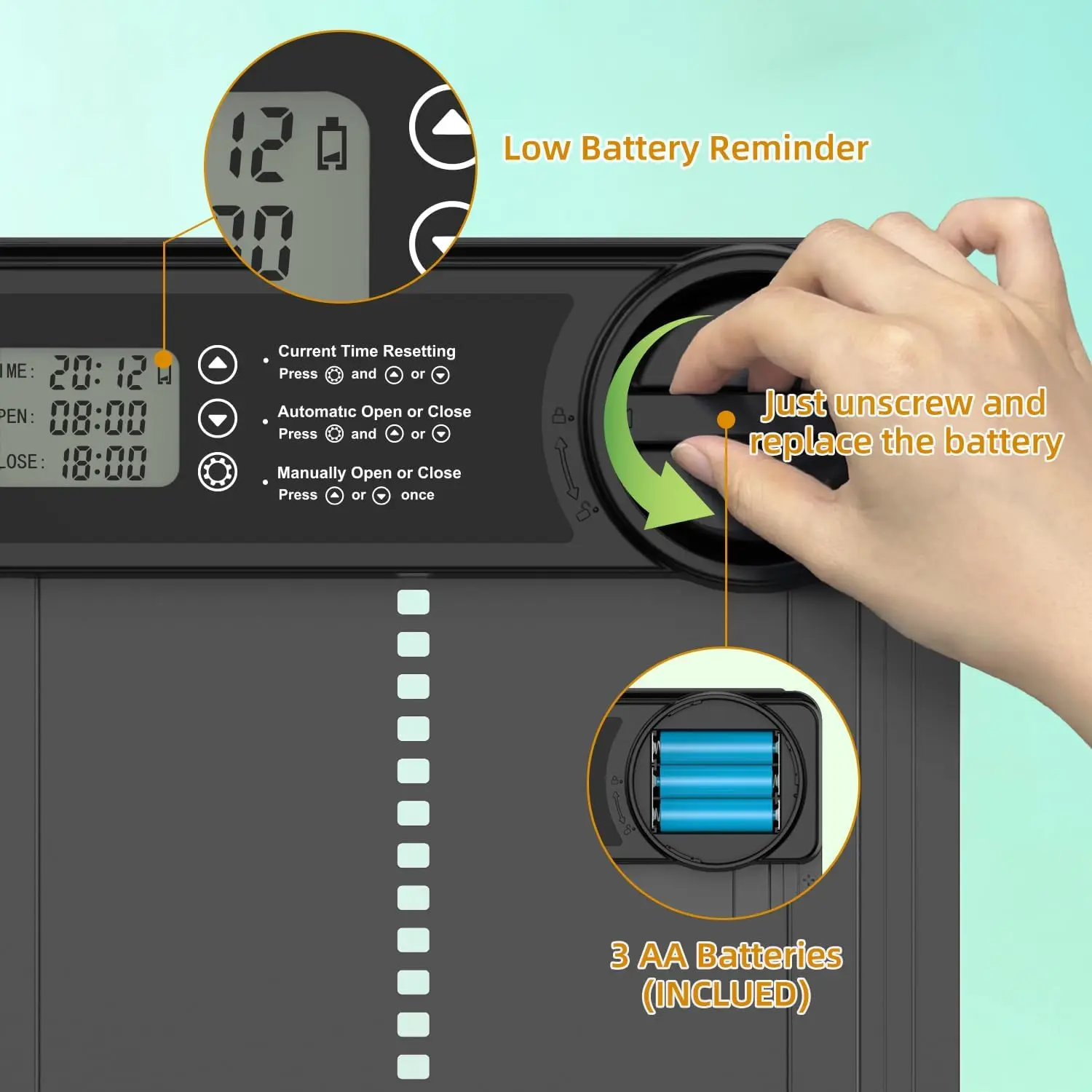 Temporizador inteligente automático para puerta de gallinero, abridor de sincronización eléctrico de aluminio, herramienta de gestión automática para puerta de gallinero
