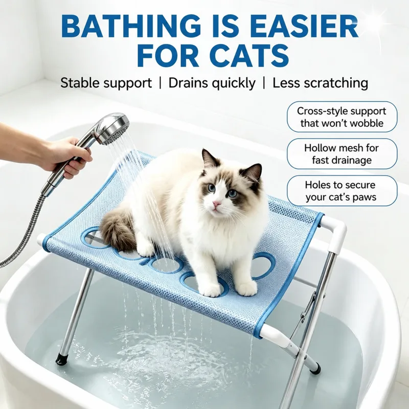 Portable Pet Grooming Bath Hammock Stand Adjustable Dog Cat Washing Restraint Mesh Support Rack Foldable Pet Bathing Helper