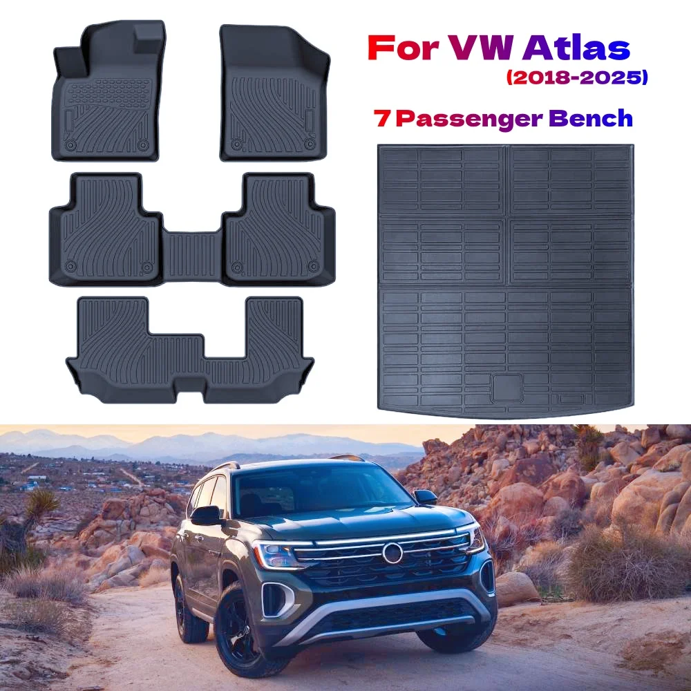 

Floor Mats for 2025 2024-2018 VW Atlas (7 seats) All Weather Protection TPE Anti-Slip Car Floor Liners Volkswagen Atlas Custom