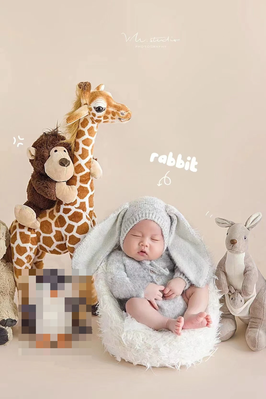 Newborn Photography Props Cute Bunny Outfit with Long Ear Hat and Handmade Knitted Rabbit Doll Carrot Set for Studio Photoshoot
