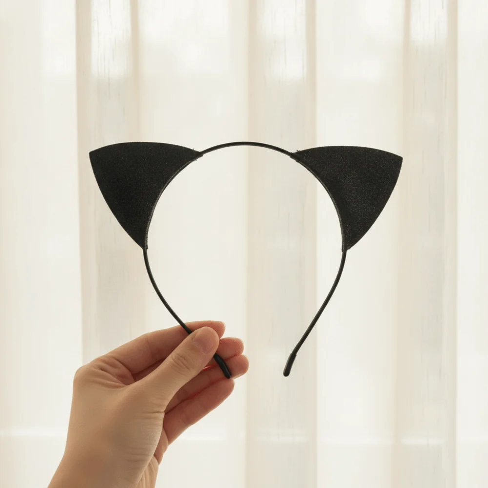 Cute Shinny Halloween Cat Ear Headband Universal with Non-slip Buckle Cat Ear Hair Hoop Fabric Wrapped Dress Up Head-wear Kid