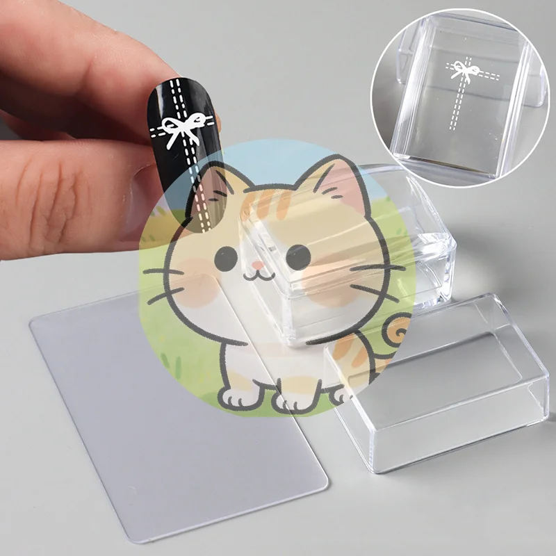 *1Set Transparent Rectangle Nail Art Stamper With Scraper Silicone Head Transfer Tool Fast Clear Jelly French Stamping Manicure