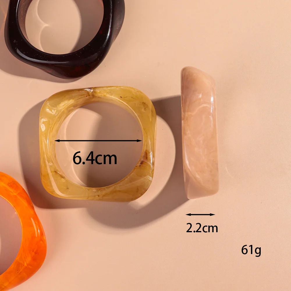 Exaggerated Big Irregular Square Acrylic Chunky Bangle for Women Summer Candy Color Resin Wide Bracelets Couple Jewelry Gifts(Limit 1 per order. Extra orders ship 1 only.)