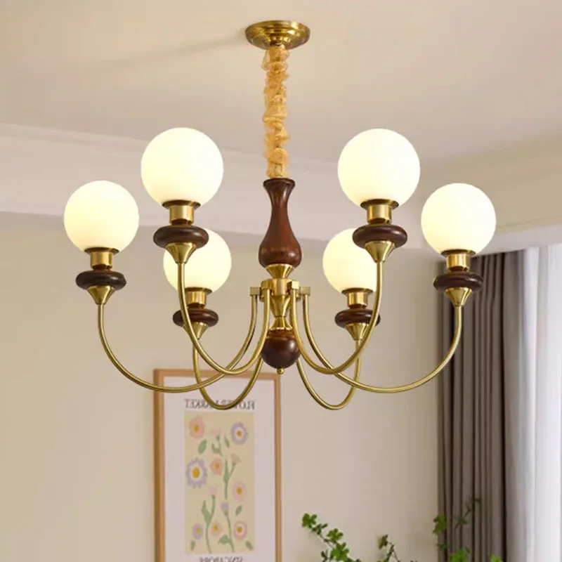 

French medieval living room dining room bedroom lamps magic beans American cream retro style walnut simple chandelier