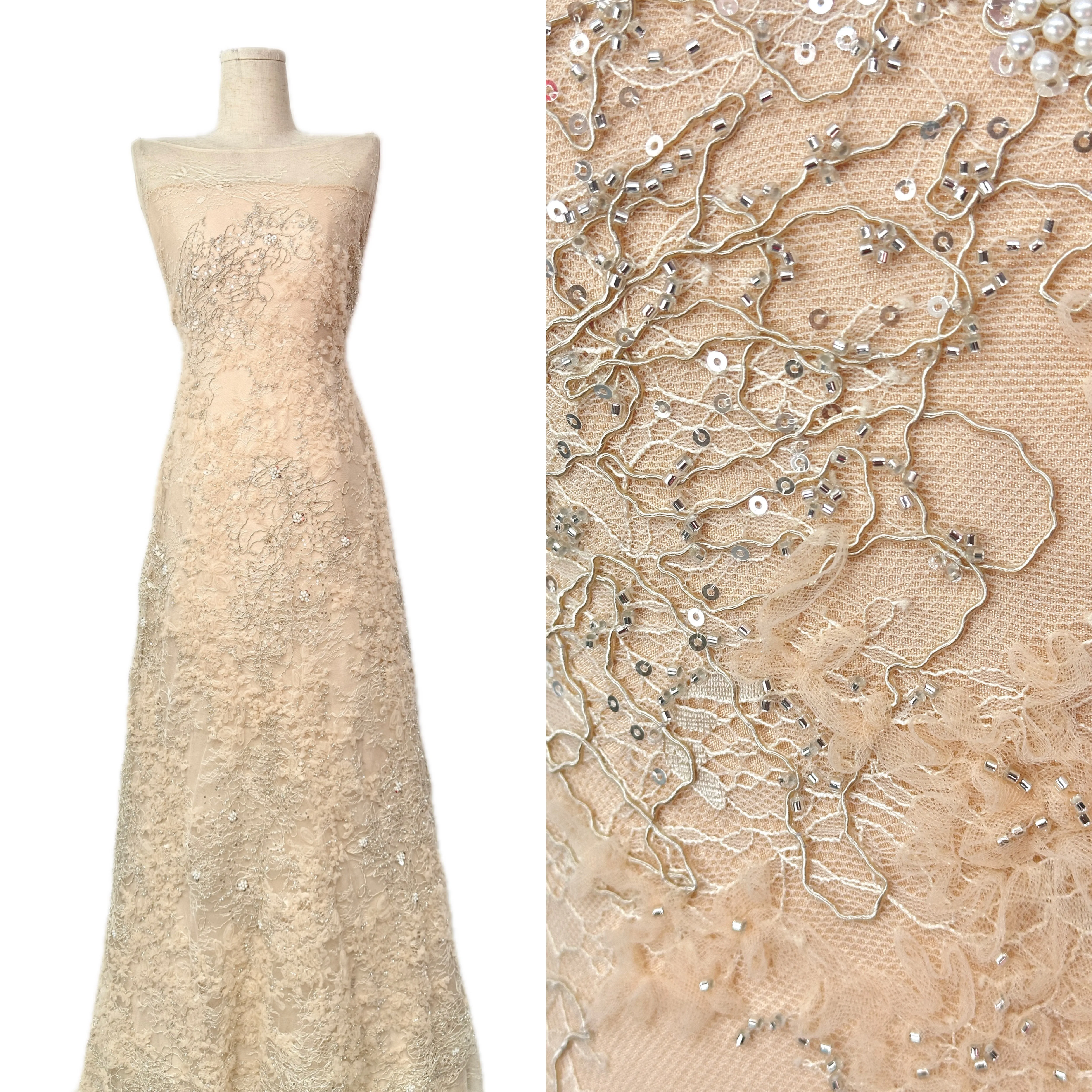Elegant European Bridal African Groom Lace Fabric European Beads Lace Sequins Lace Fabric For Nigerian Wedding French Party
