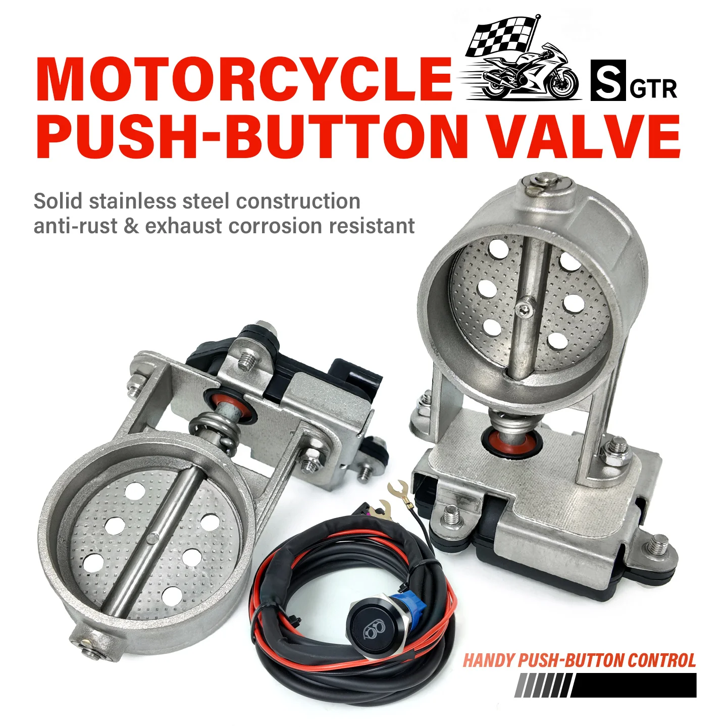 Straight-through Motorcycle Exhaust Pipe with Switch-controlled Valve for Sound Reduction, Stainless Steel/Titanium Alloy Valve