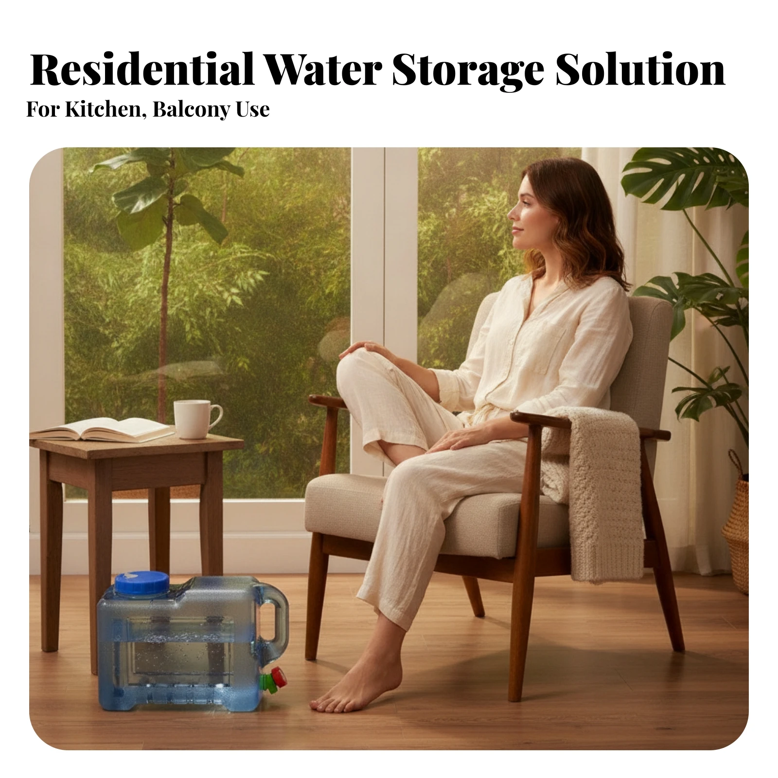 Large Opening Rectangular Water Container Water Container with Scale Top Handle Storage Gear Screw Cap for Camping, Outdoor Use view 2