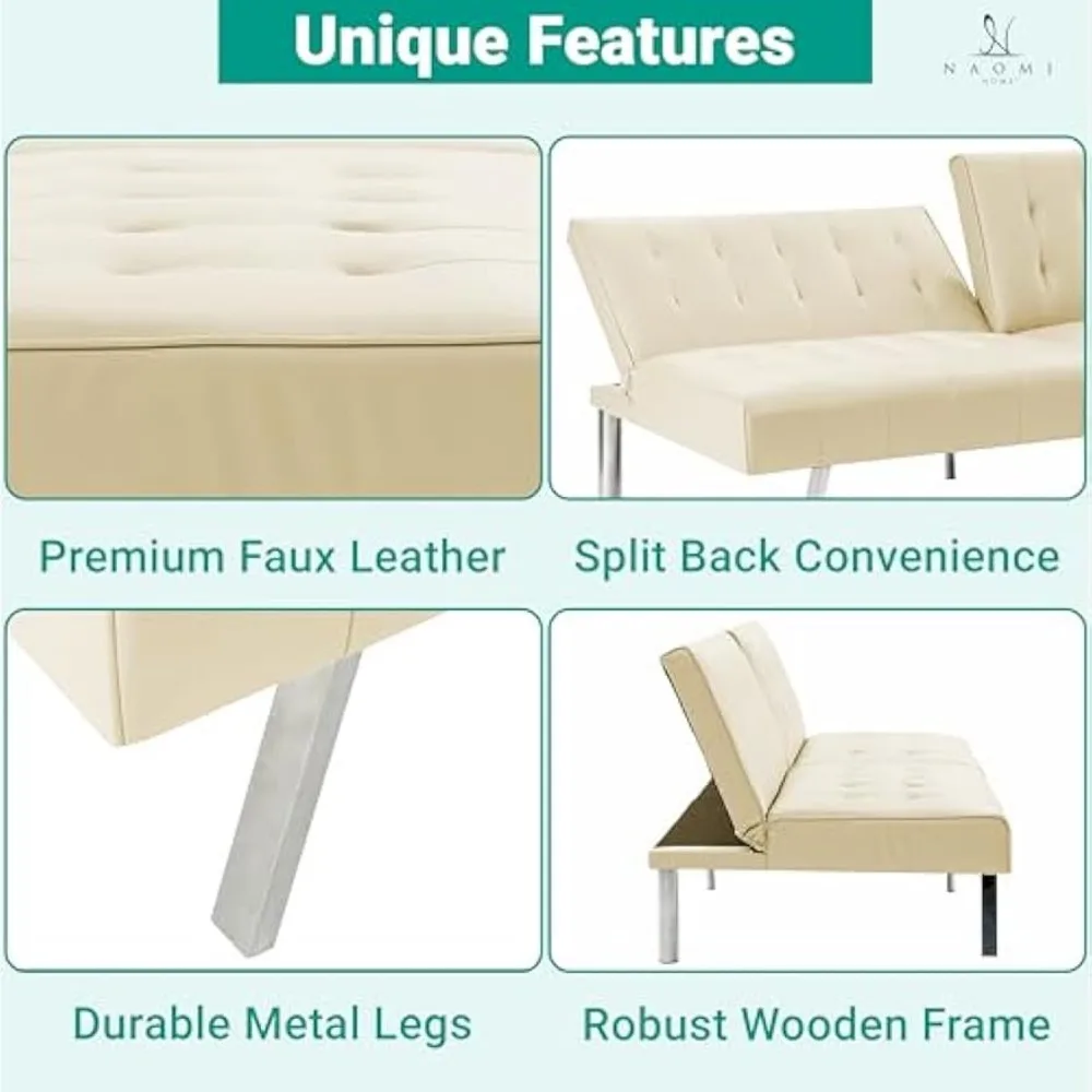 معنقدة سبليت الظهر فوتون للتحويل أريكة سرير فوتون الأرائك لغرفة المعيشة فو الجلود الأريكة السرير مع الكروم الساقين للطي Recl #5