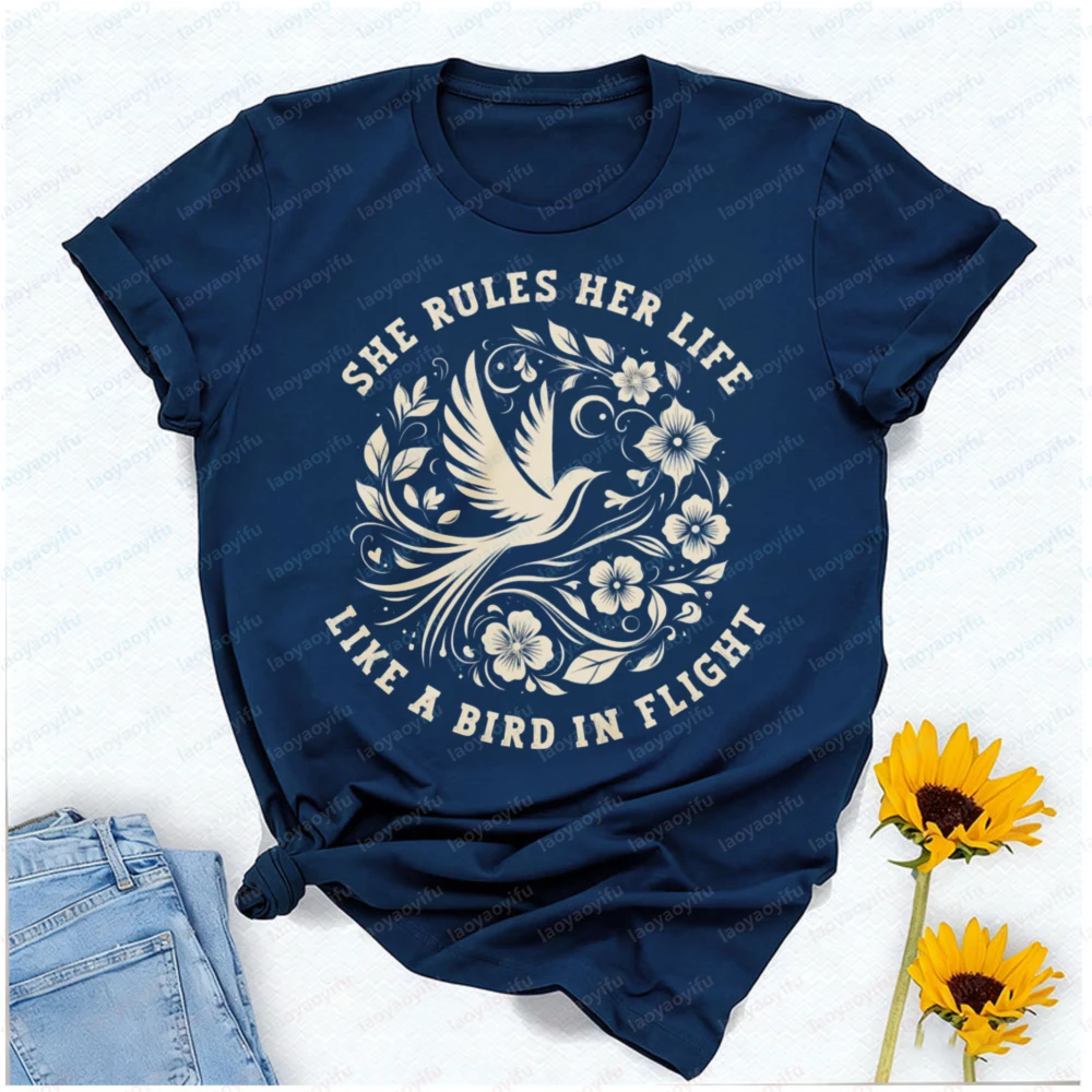 

She Rules Her Life Like A Bird in Flight RHIANNON Song Lyrics Unisex T-shirt Music Quotes Shirts Bird T Shirt Women's Y2k Tops