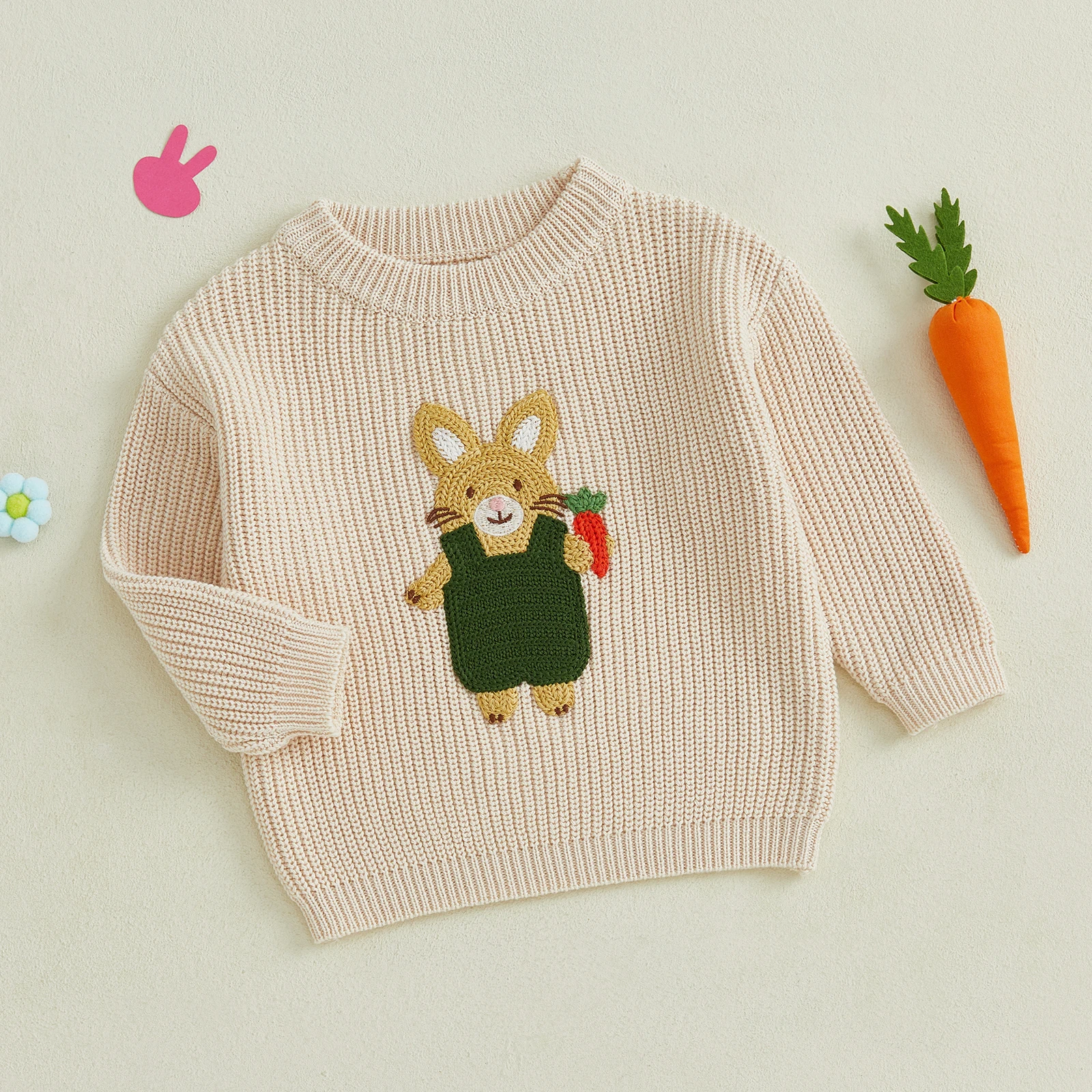 MISOWMNJOY Children Warm Knitted Sweater Baby Girls Boy Pullover Jumpers Knitwear Casual Bunny Embroidery Infant Winter Clothes