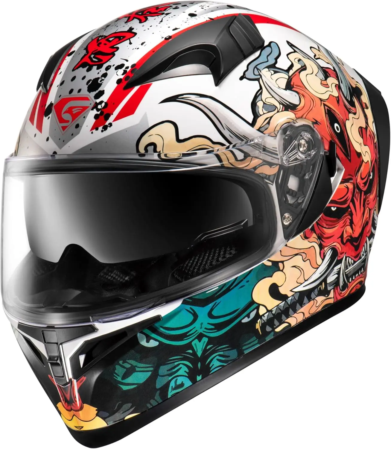 

Full Face Motorcycle Helmet with Internal Tinted Visor & DOT Approved for Moped ATV Cruiser Scooter (White Samurai Spirit, Large