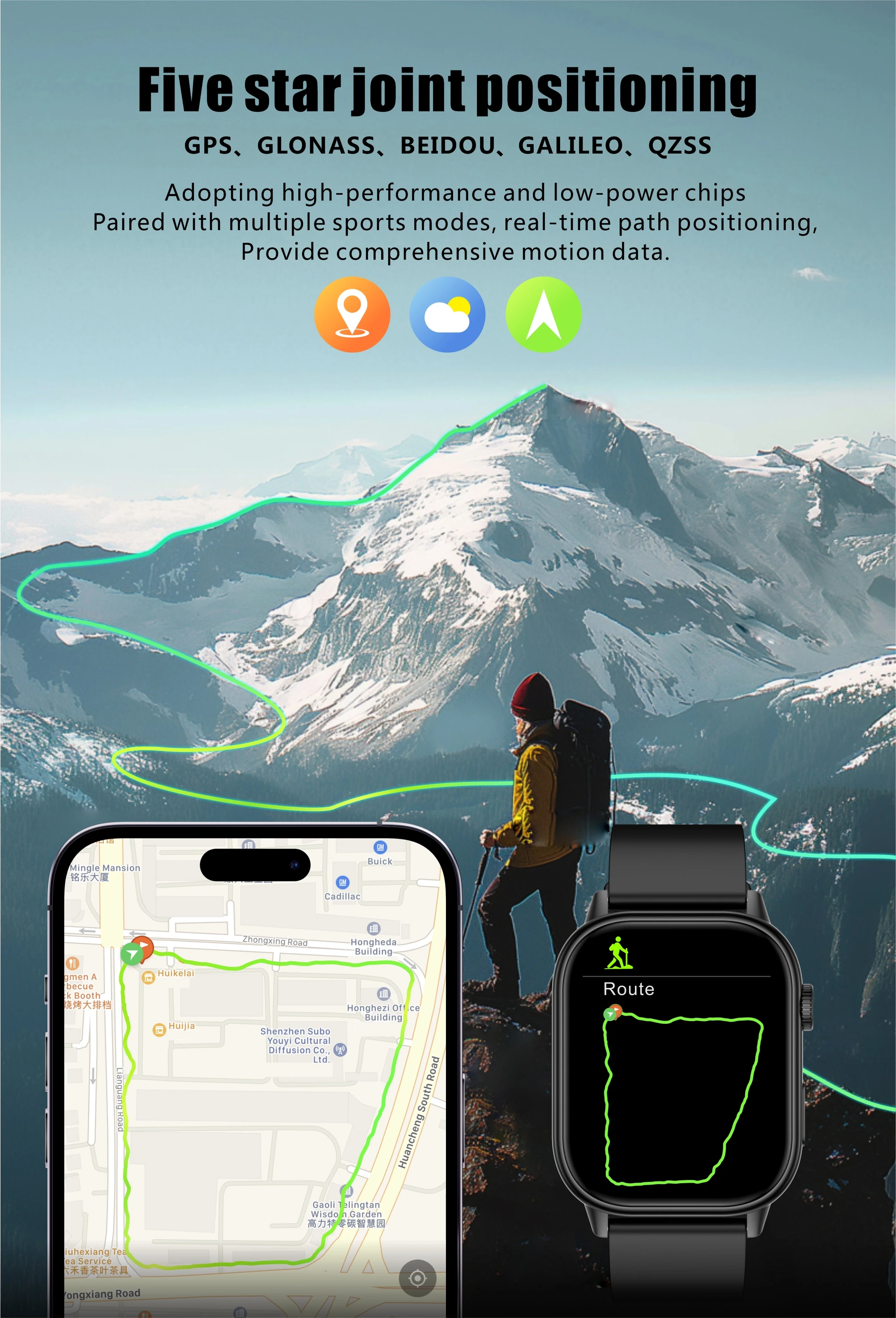 Neue Smartwatch mit integriertem GPS für Sport, Fitness und Pilates, Damenmode, präzise Positionsbestimmung, 5ATM wasserdicht, Bluetooth-Anruf-Armband – Detail 4