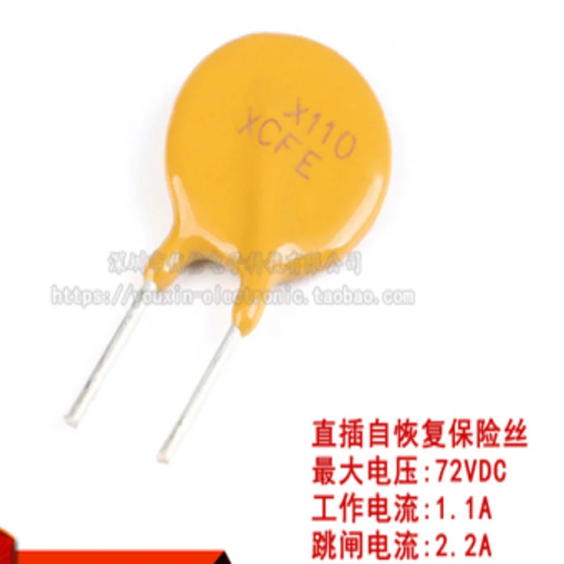 10 Buah/Lot 72V 1, 1A PPTC In-Line Resetable Fuse/Fuse 72V 1100mA Pin Spaces 5Mm