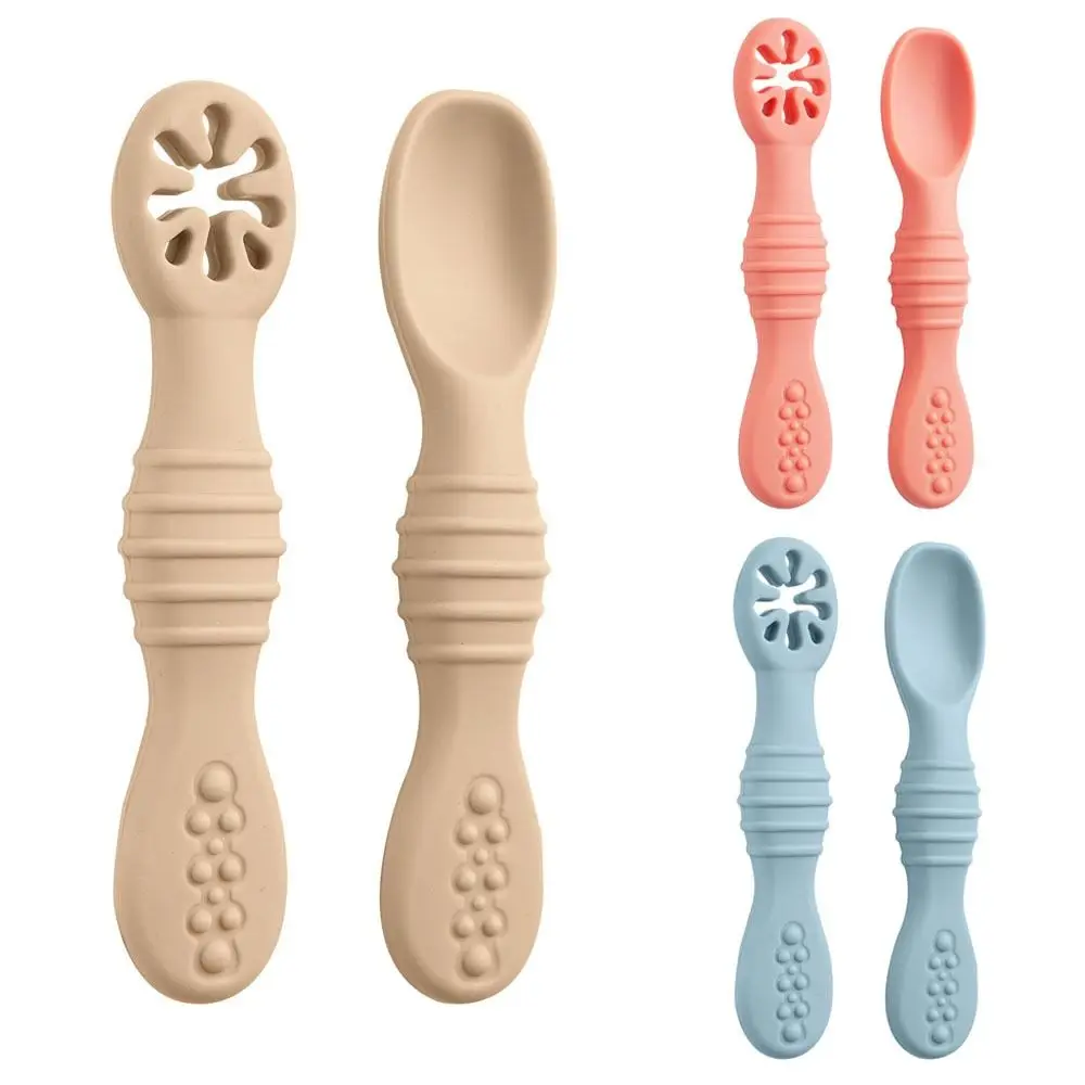 2PCS Cute Baby Learning Spoons Soft Silicone Feeding Tableware Training Spoons Eating Helper Children Cutlery Training Spoon