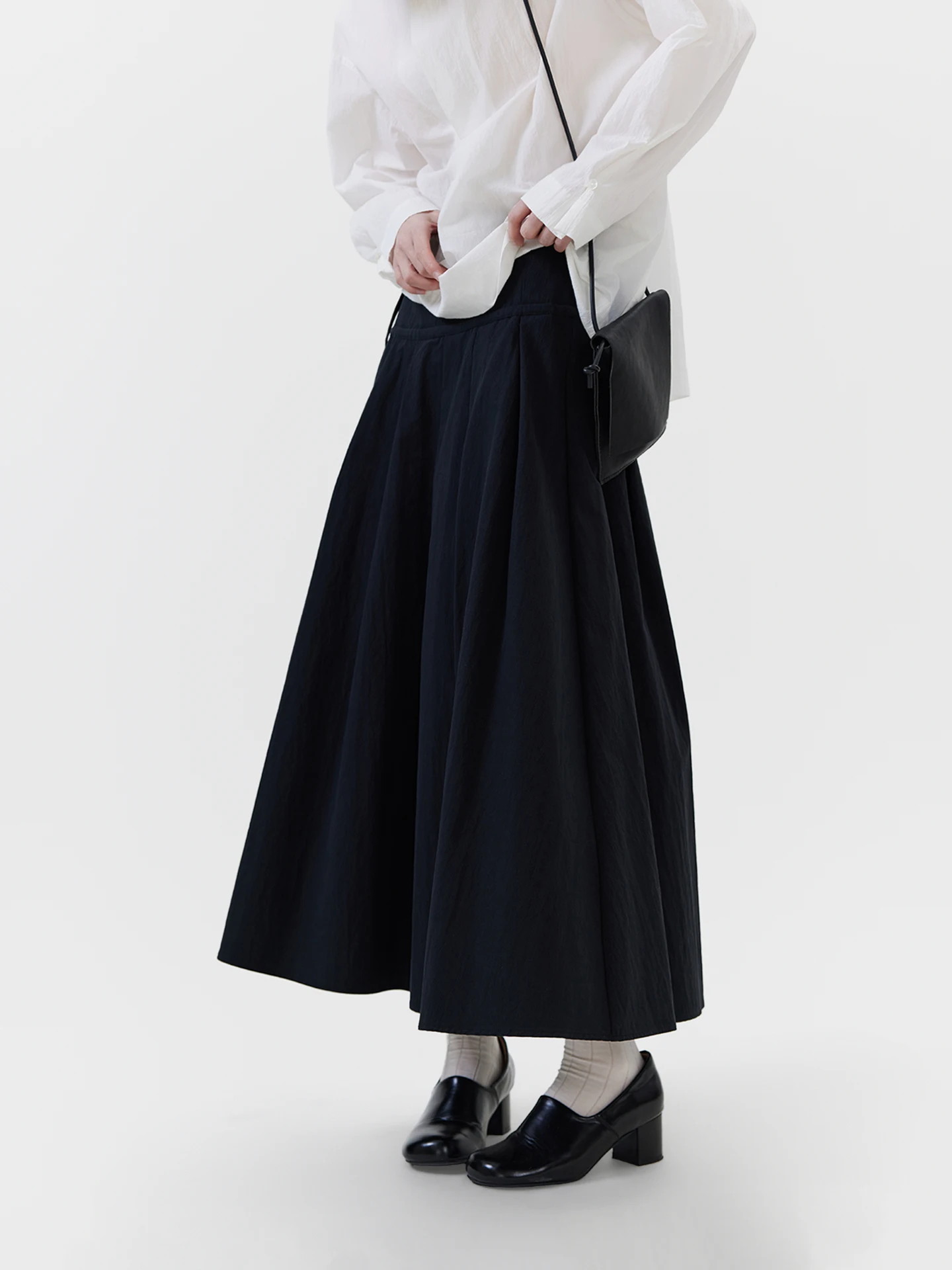 

High Waist Pleated Skirt Double Belted SEEI Brand Women's Cotton Blend Spring Summer A-Line Skirt Side Zipper Closure