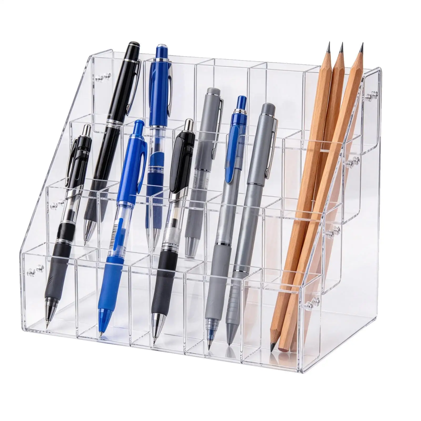 Acrylic Pen Holder Desk 2 Tier/4 Tier Transparent Acrylic Display Rack Colored Pencil Organizer For Office School Teacher