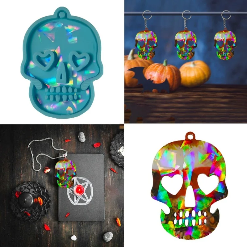 DIY Holographic Laser Skull Keychain Silicone Molds Handmade Jewelry Decoration Pendant Cake Food Baking Resin Mold Handicrafts