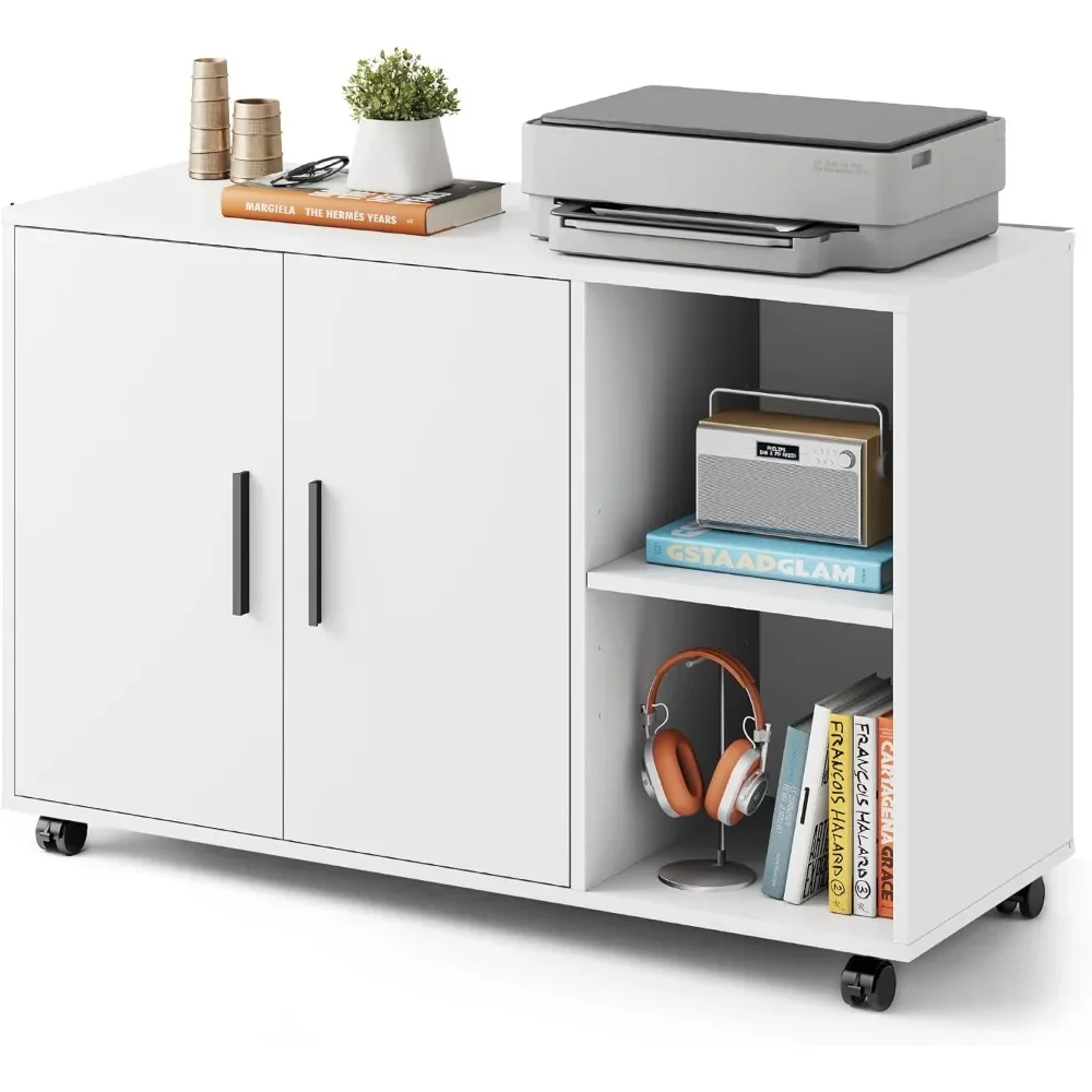 Office Storage Cabinet with Doors and Shelves, Lateral Printer Stand for Office Supplies and File Storage, Filing Cabinet for H