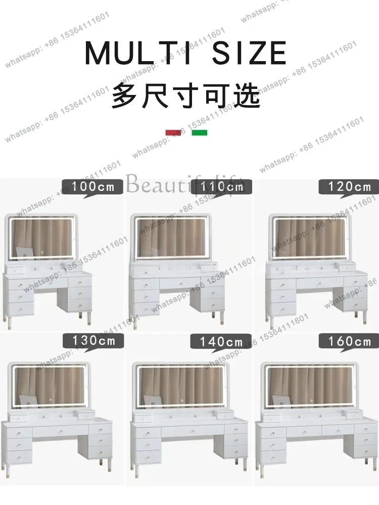 กระจกแต่งหน้าไม้แท้ FG28 ขนาดใหญ่ ดีไซน์หรูหรา ขนาด 1.4-1 เมตร สไตล์โมเดิร์นเรียบง่าย พร้อมที่เก็บของและโคมไฟ สไตล์อินส์