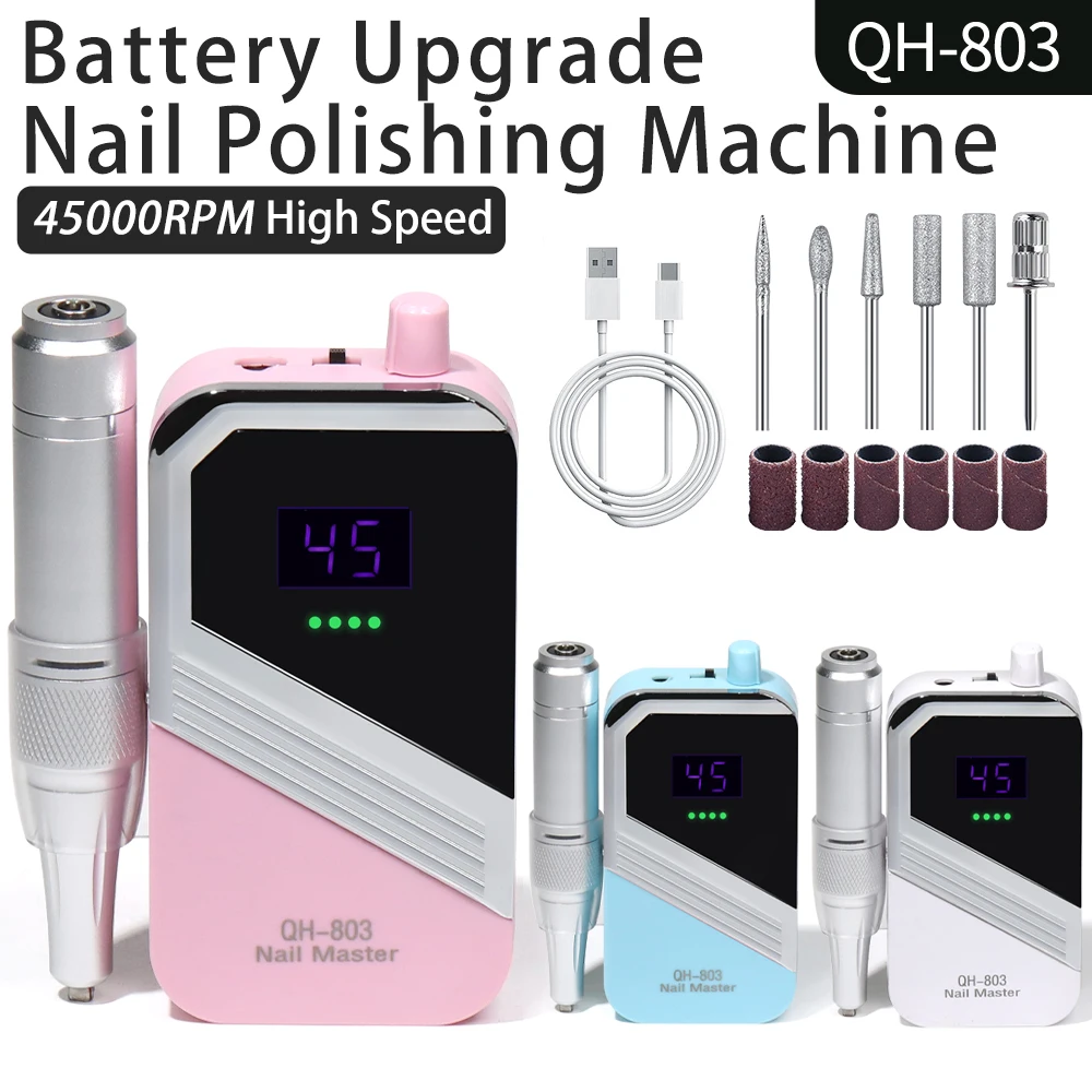 

45000 RPM Portable Electric Drill Nail Machine Nail Grinding Machine Acrylic Gel Polishing Machine Rechargeable Polishing Tool