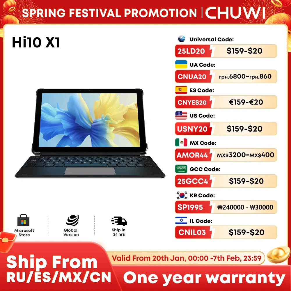 CHUWI Hi10 X1,Tablet Laptop 2 IN 1,8GB DDR5 256GB SSD,Intel N100 UHD Graphics,10.1