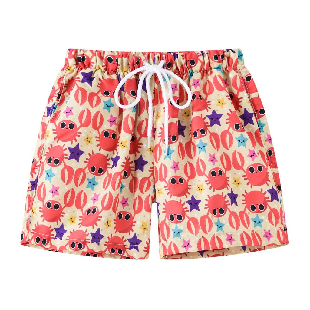 Kids Boy Swim Shorts Pull-on Summer Graphic Shorts Little Boys Beach Short Pants Drawstring Knee Length Bathing Shorts