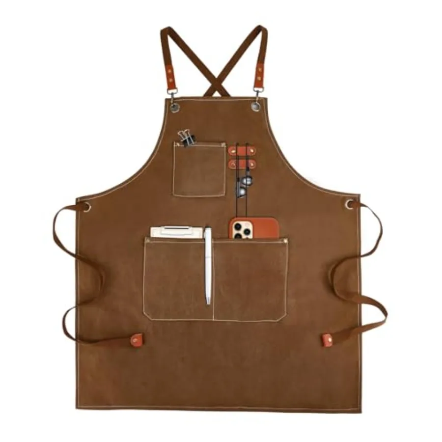 

Cross-Back Chef Aprons for Men Women with Pockets, Cotton Canvas Adjustable Cooking Work Apron for Kitchen