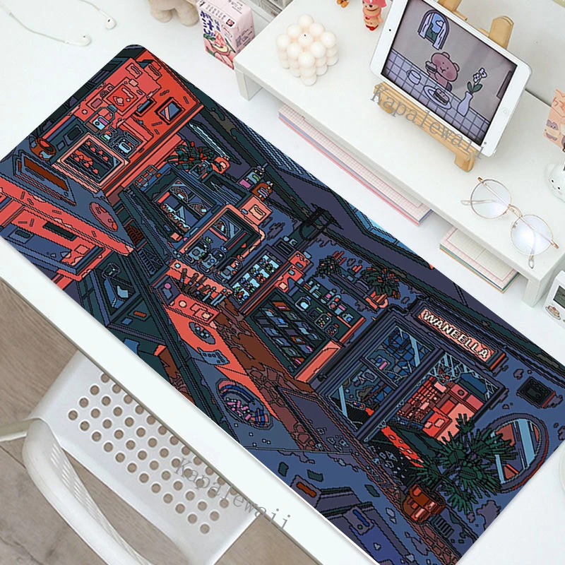 Tapis de souris de jeu Pixel Art, média, ordinateur portable, Gamer, arc-en-ciel, polymères, grand, Anime, clavier, bureau Kawaii, 900x400