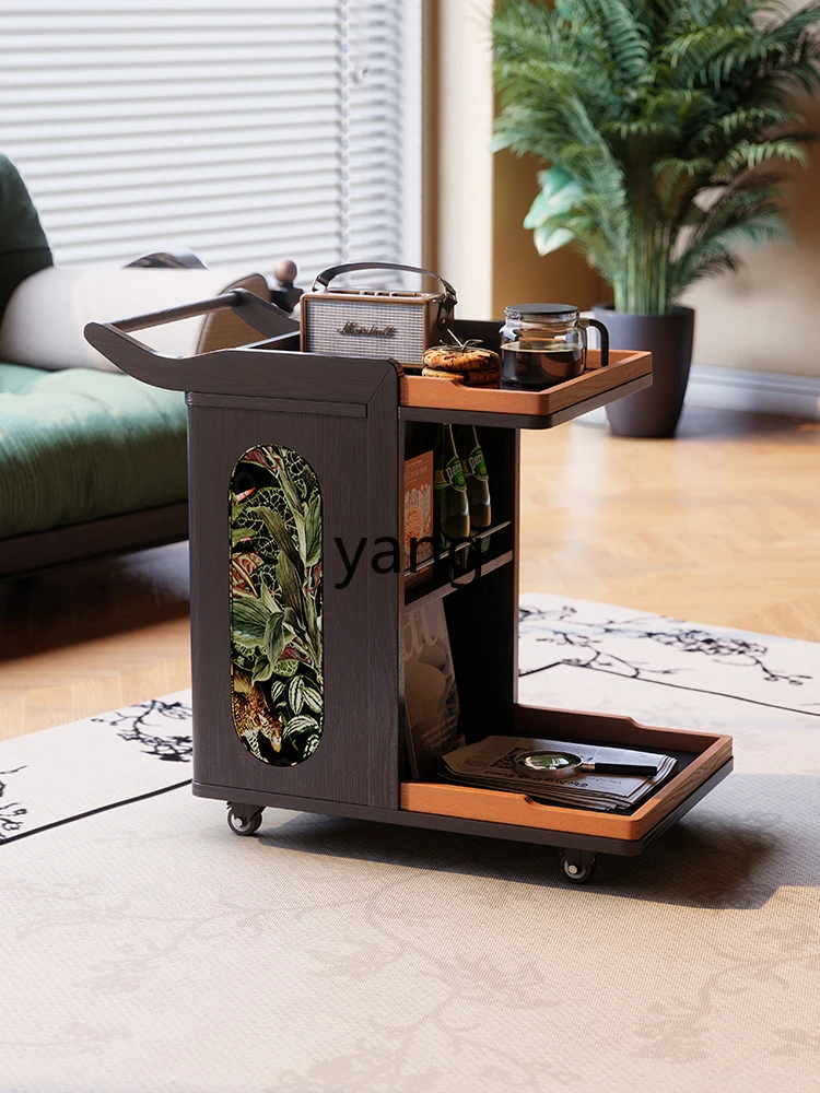 LH mobile small side few retro living room sofa side cabinet antique solid wood trolley rack
