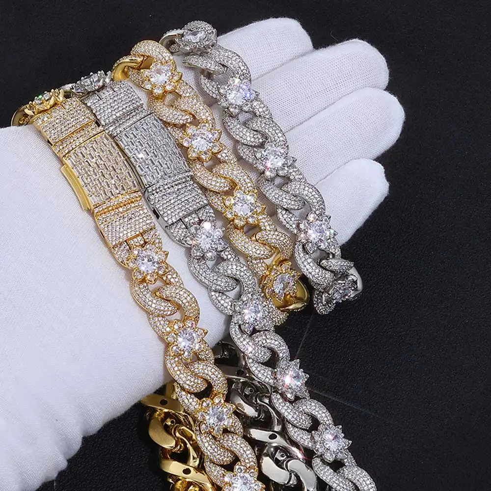 ESKEEM Luxury Iced Out 5A Zircon Brass Infinity Link Chain Flower Necklace Exquisite Hip Hop Jewelry for Women Men