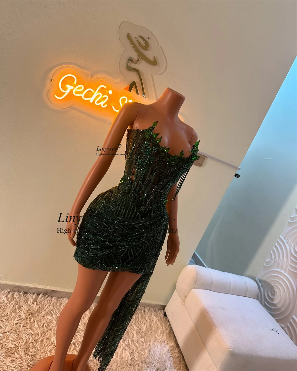 Sparkly Kristallen Daimond Korte Galajurken Met Staart Zwart Meisje Verjaardagsfeestje Jurk Aangepaste Minin Homecoming Cocktailjurk