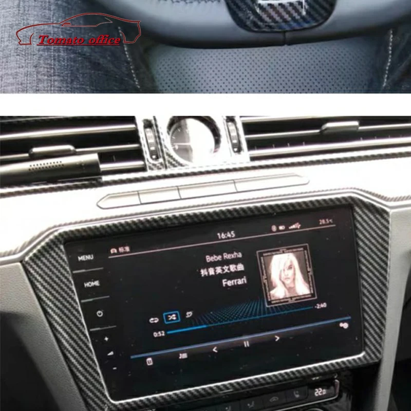 폭스바겐 VW 파사트 B8 아테온 2016 2017 2018 2019 2020 2021 차량용 ABS 카본 파이버 내비게이션 패널 프레임 커버 트림