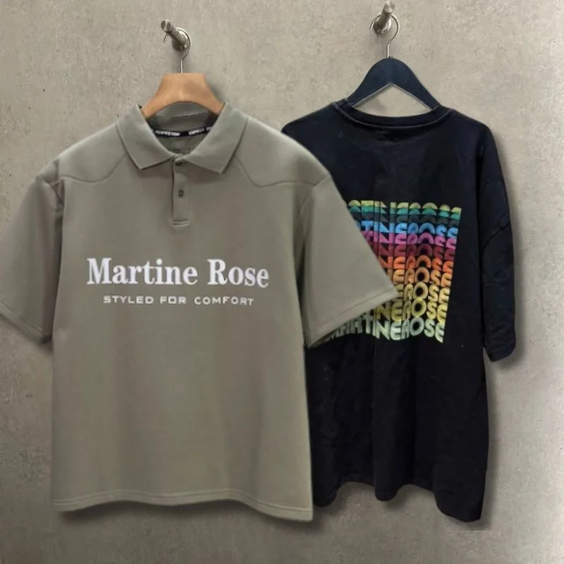 

Реальные фотографии 25ss Модные уличные футболки Martine Rose Лоскутные полуоткрытые рубашки поло Повседневные рубашки с буквенным принтом и коротким рукавом для мужчин и женщин