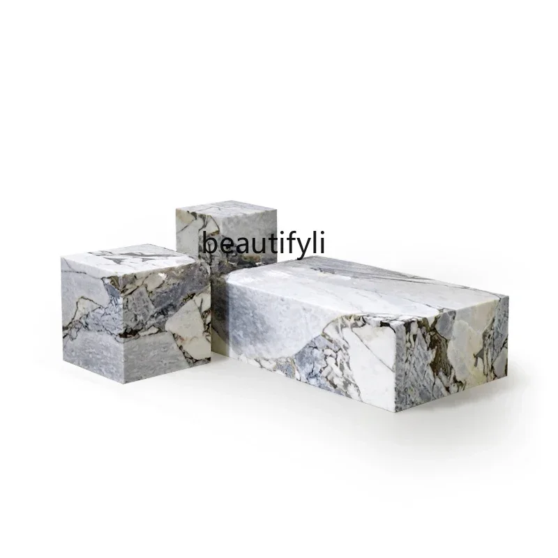 

Q Danish designer marble coffee table wabi wind villa living room luxury stone sofa side table