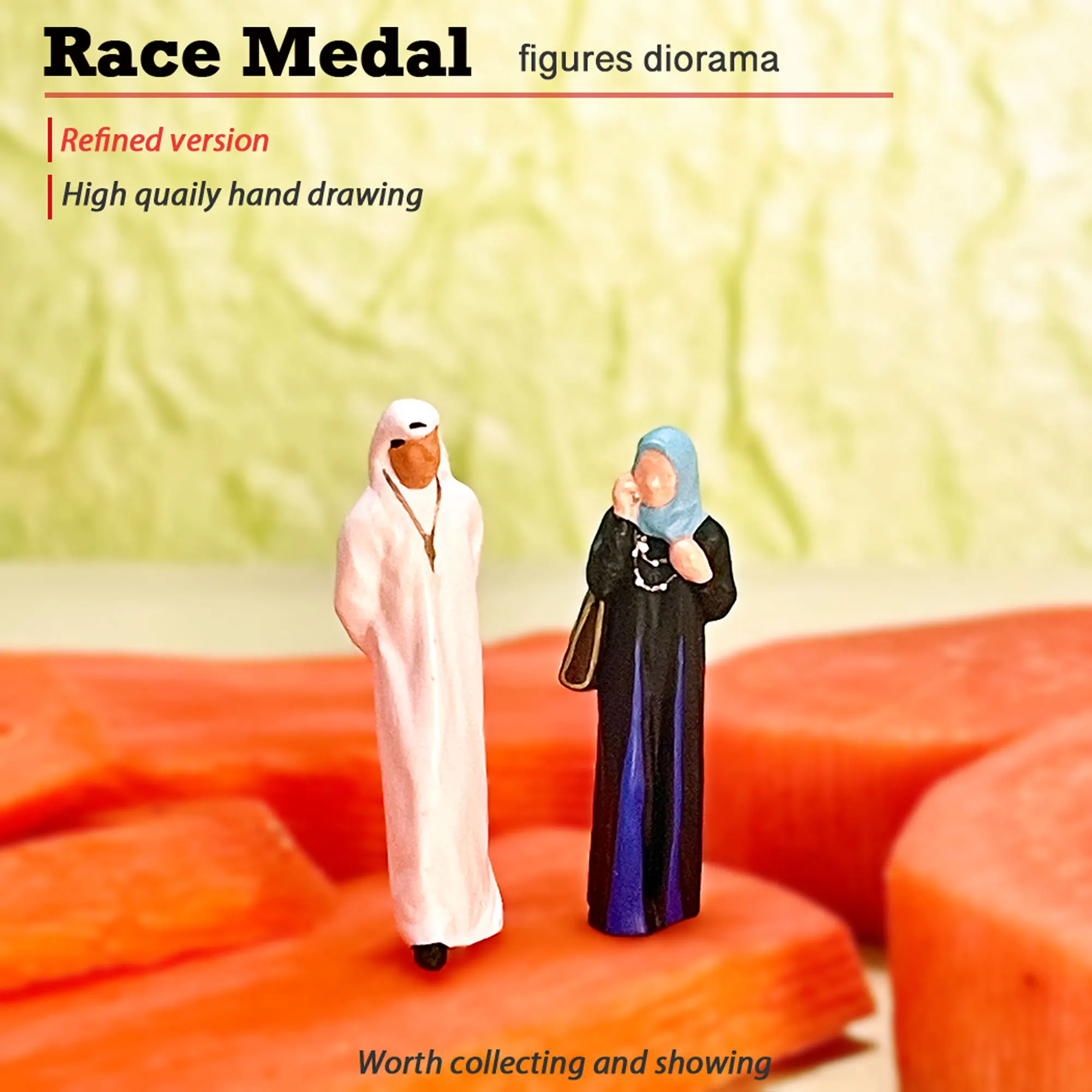 1/64 miniature landscape figure Middle Eastern guy listening to the phone headscarf female scene model highly simulated characte