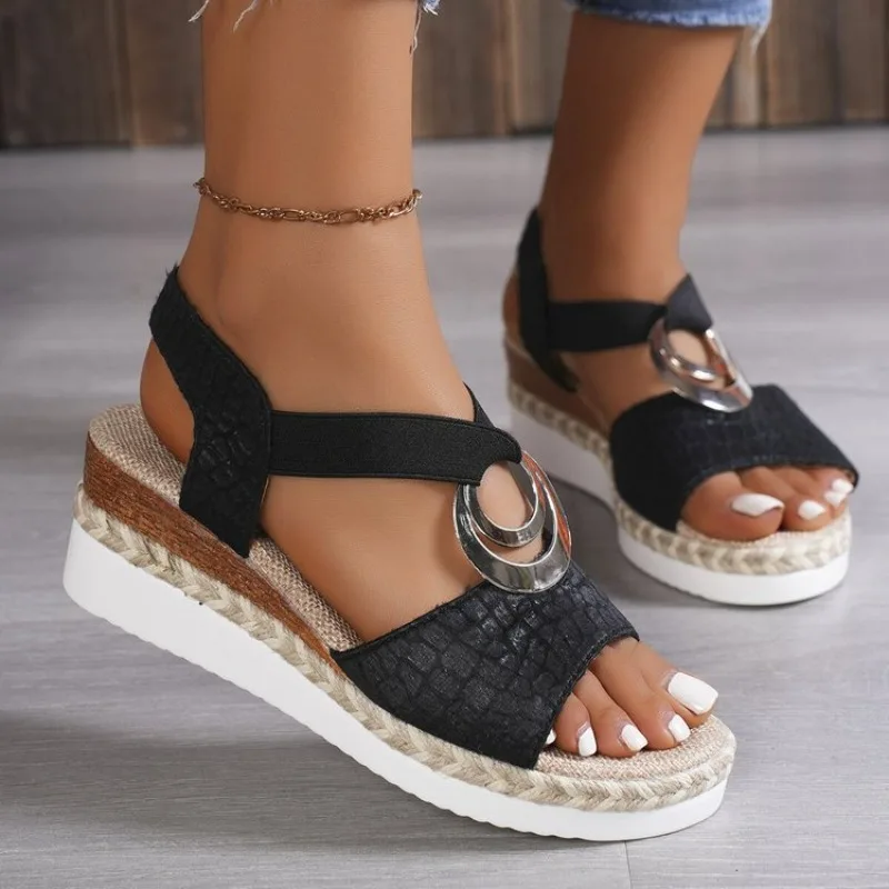 Snake Print Platform Sandals Women 2026 Summer Metal Decoration Wedges Comfort Casual Heels Gladiator Shoes - view 4