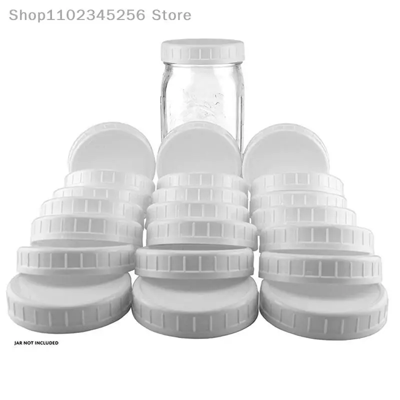 10pc White Mason Canning Drinking Jars Lid 70mm/86mm Inner Diameter Plastic Covers Unlined Ribbed Lids Storage Caps Replacements