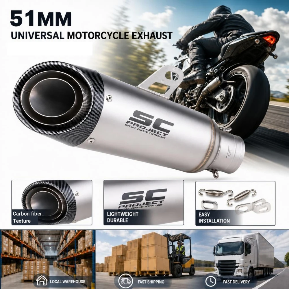 51mm Universal Motorrad-Auspuff mit DB-Killer, Schwarz, Carbon-Optik, Doppel- und Dreifachschicht Motorrad-Auspuffrohr