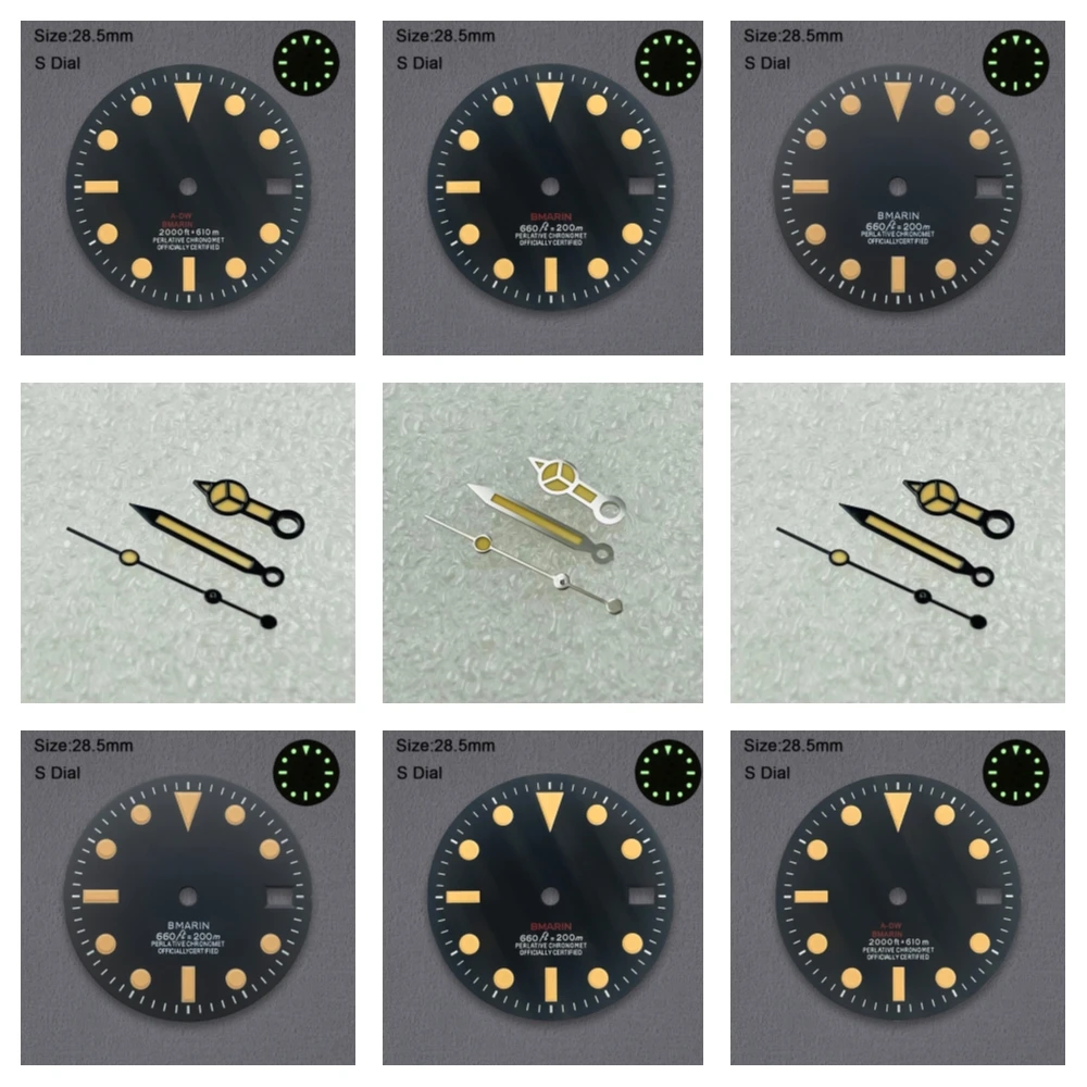 Nh35 Dial S Logo 28.5mm Retro SUB Dial Suitable For NH35 NH36 Movement Green Luminous Watch Accessories Repair Tools