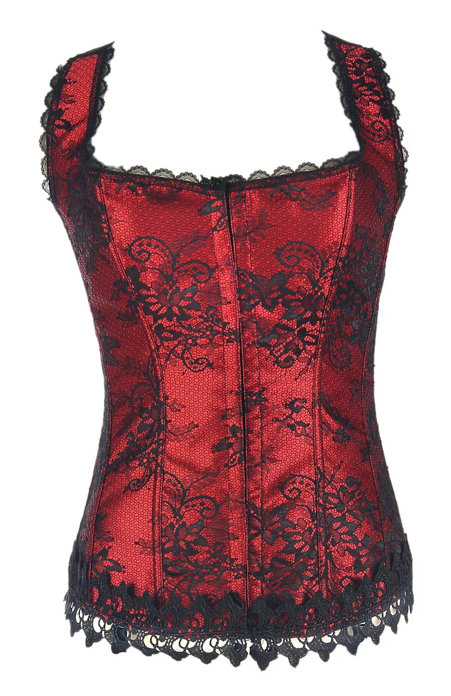 Vocole Ladies Sexy Red Wedding Lingerie Overbust Corset Bustier Tops Lace up and Zipper