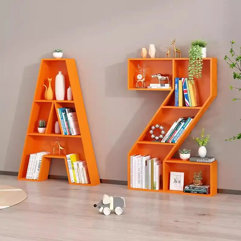 Creative Wrought Iron Letter Shaped Floor Standing Bookshelf Decorative Display Shelf for Home Living Room Study