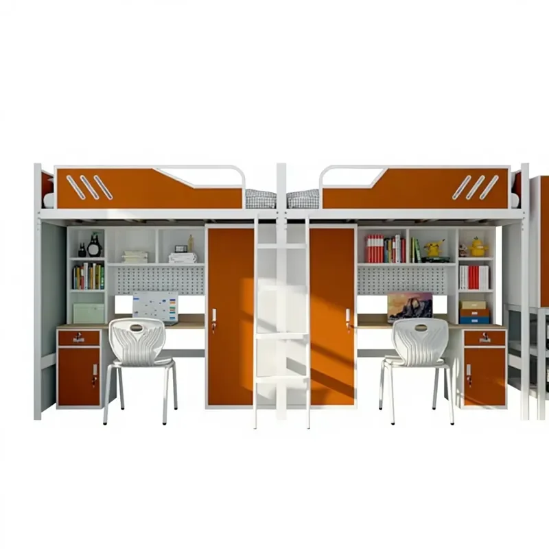Modern Minimalist Metal Bunk Bed Thickened Frame 2 Person Dormitory Apartment Combination Bed 2100x4500x900mm
