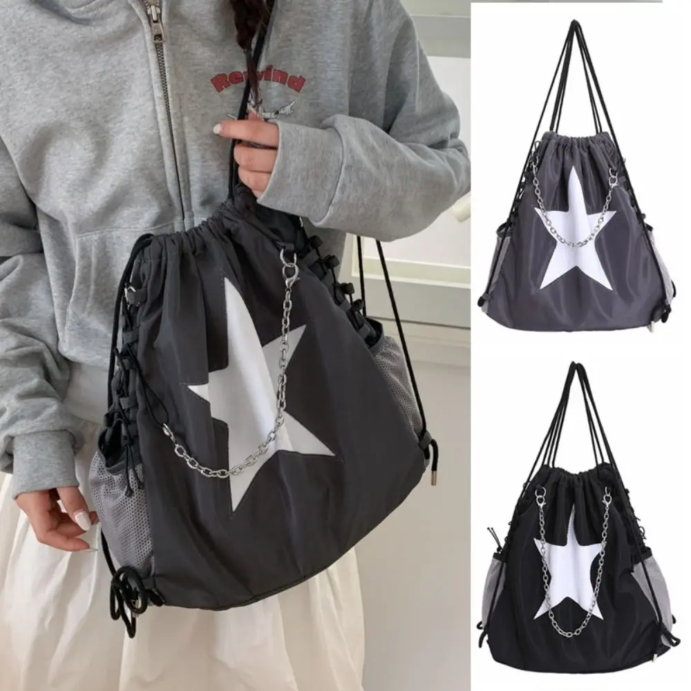 Solid Color Star Drawstring Backpacks Harajuku Style Y2k Ruched Shoulder Bags Light Weight Korean Student Schoolbag Travel