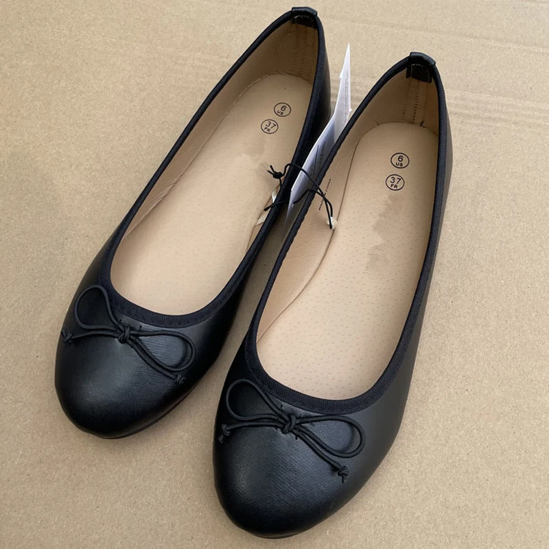 2025 Spring Elegant Bowknot Ballet Flats Classic Shoe Round Toe Comfort Slip-On Ladies Fashion Loafers Leather Mules Shoes