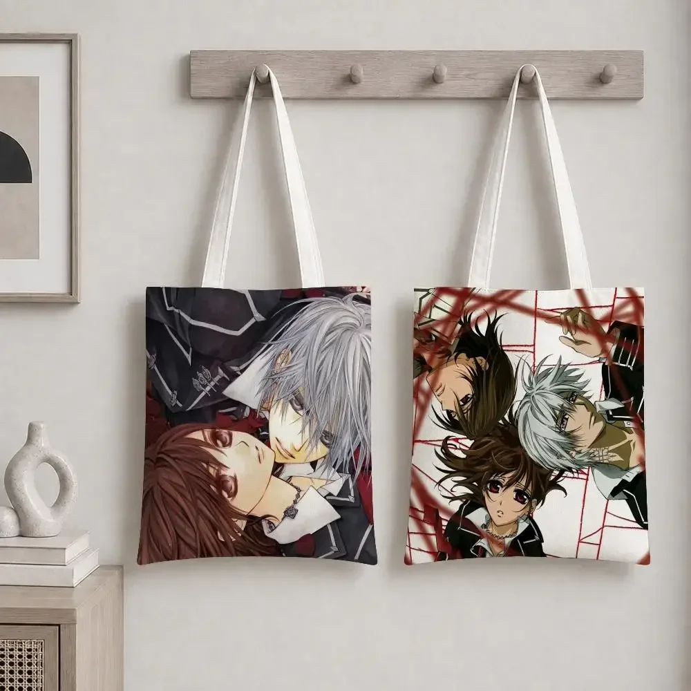 V-Vampire Knight Anime Storage Bags Canvas Tote Bag Double-Sided Print Fashion Shoulder Shopping Bag Gift Handbags