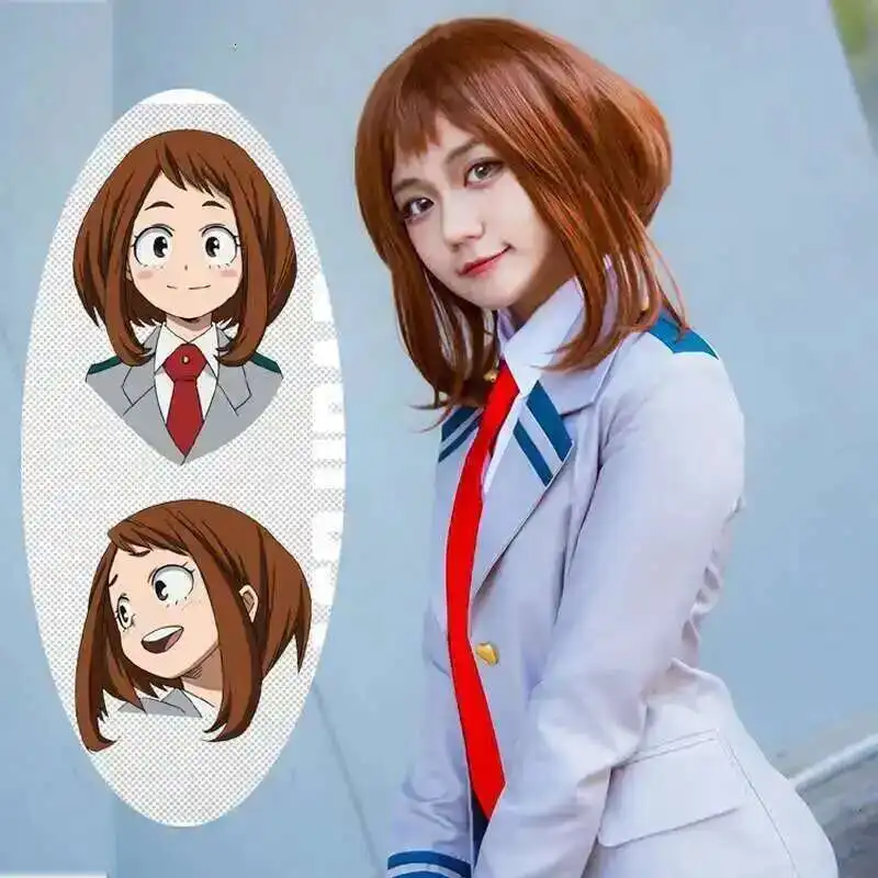 

Anime My Hero Academia Ochako Uraraka Short Brown Synthetic Pear Hair Cosplay Anime Wig + Wig Cap