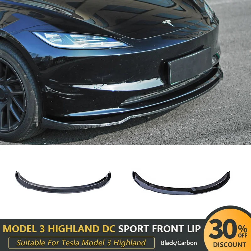 

For 2023-2024+ Tesla Highland Model 3 Black Carbon Front Guard Trim Spoiler ABS Body Kit Spoiler Deflector Tuning Accessories